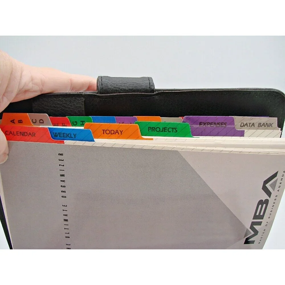 Master Business Agenda MBA Planner Organizer Black Leather 3 Ring Snap Closure